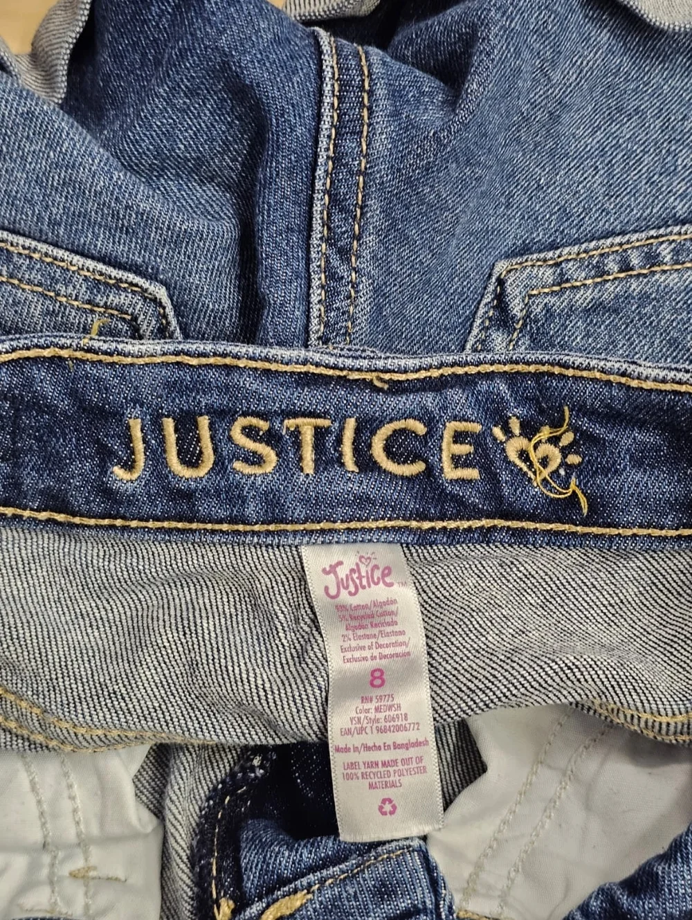 Justice Mini Mom Rainbow Embellished Distressed Jean Shorts, Sz 8